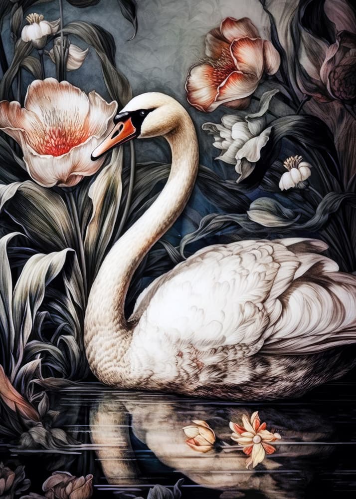 Graceful Swan Botanical by Justyna Jaszke — canvas wall art