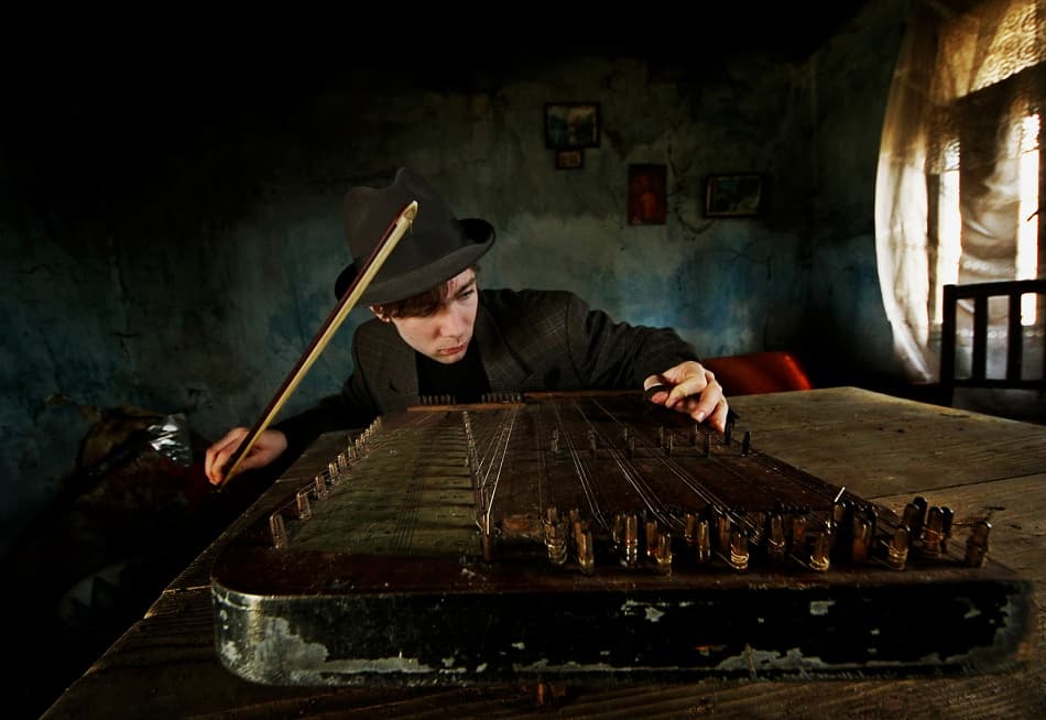 Young Musician Playing Cimbalom by mario grobenski - psychodaddy — canvas wall art