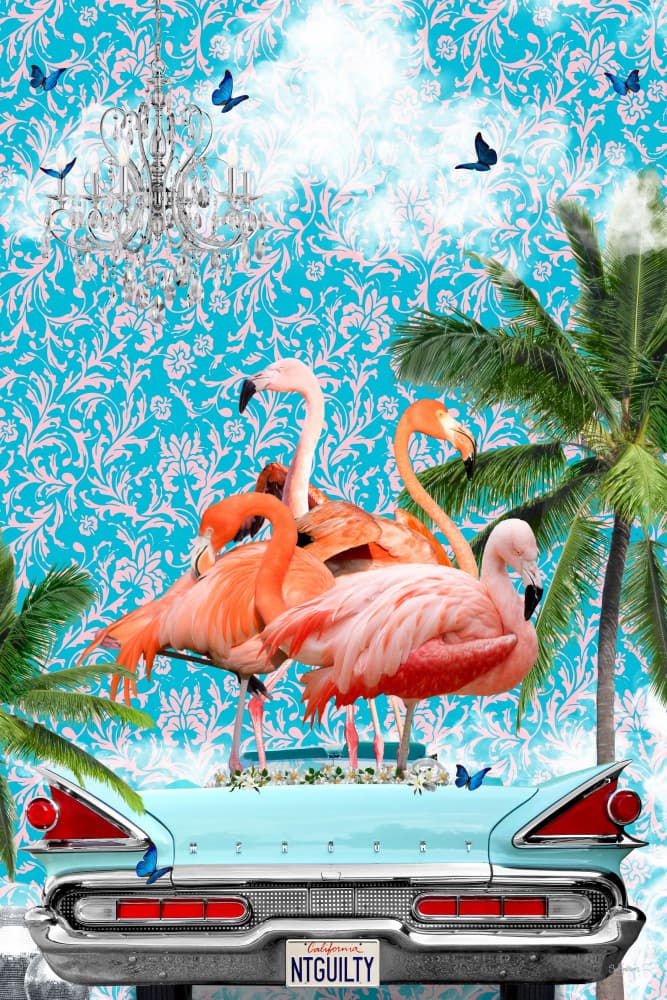 Whimsical Flamingo Getaway by Sue Skellern — canvas wall art