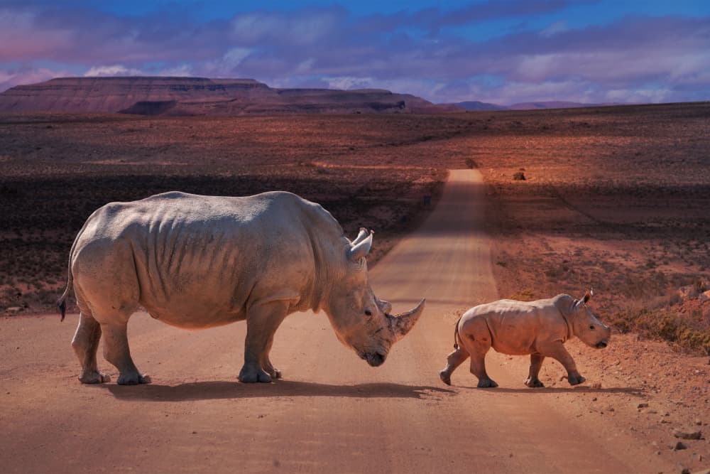 Rhino Mother and Calf by Marcel Egger — canvas wall art