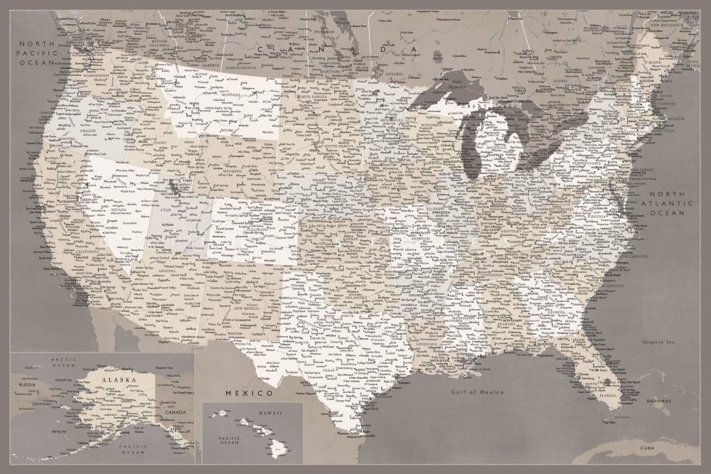Vintage United States City Map by Rosana Laiz Blursbyai — canvas wall art