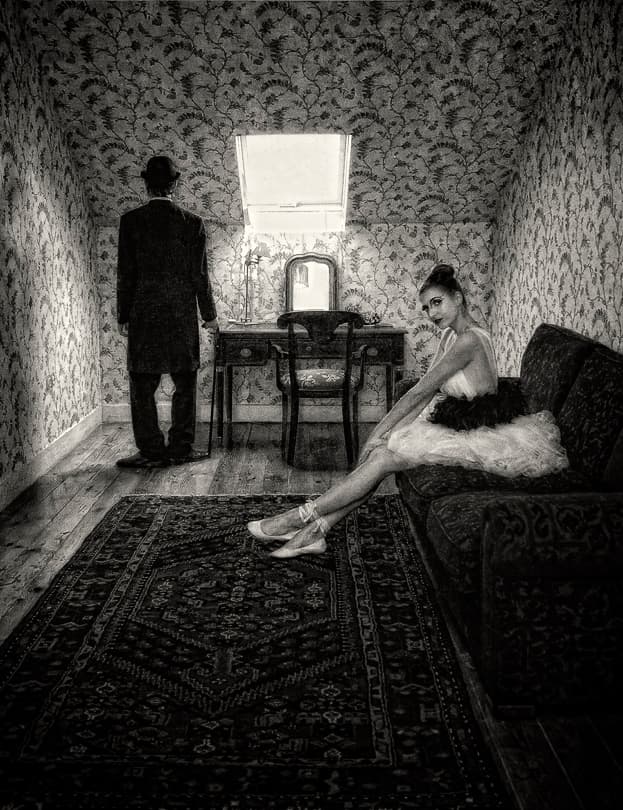 Ballerina and Mysterious Man by Rockas Kane — canvas wall art
