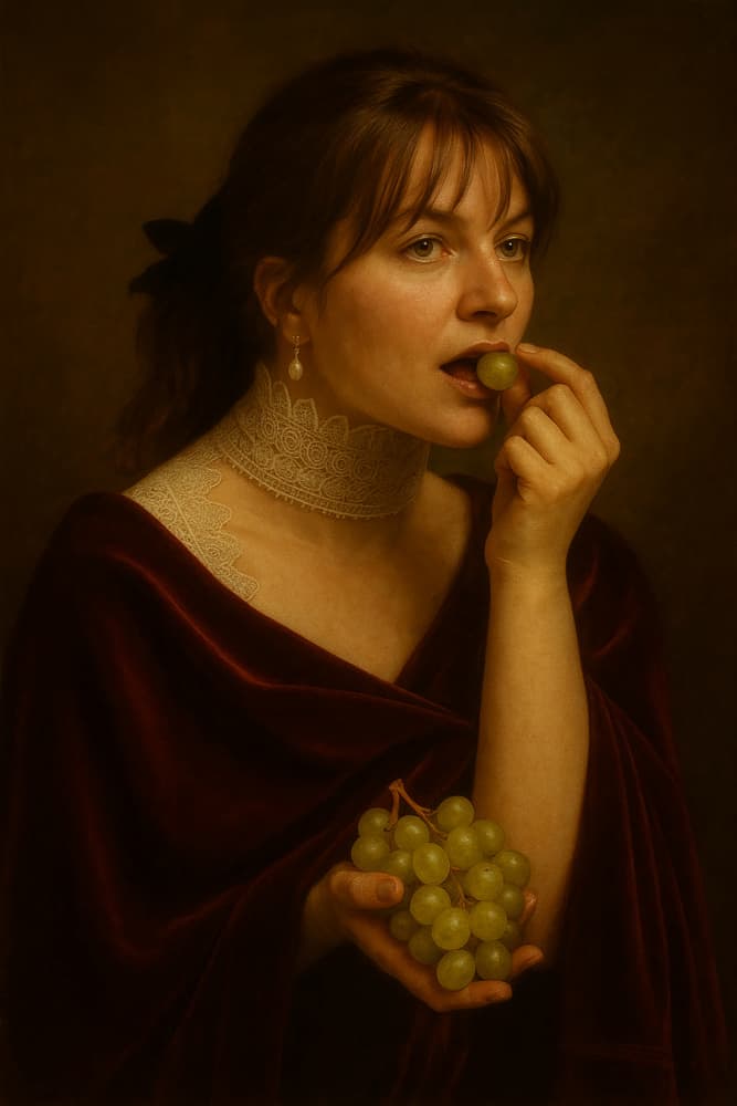 Woman Eating Grapes by Ionel Onofras — canvas wall art