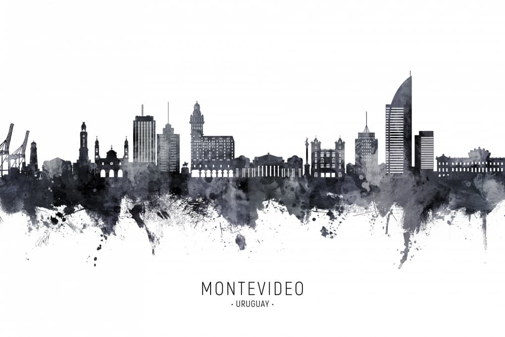 Watercolor Montevideo Skyline by Michael Tompsett — canvas wall art