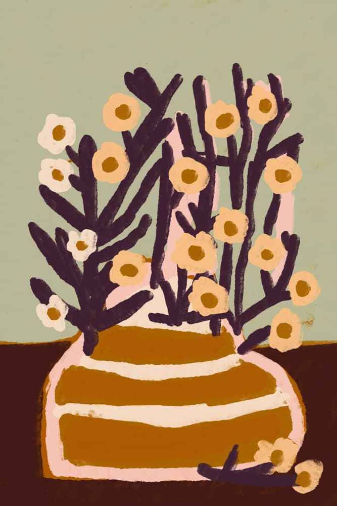 Striped Vase Blooms by Treechild — canvas wall art