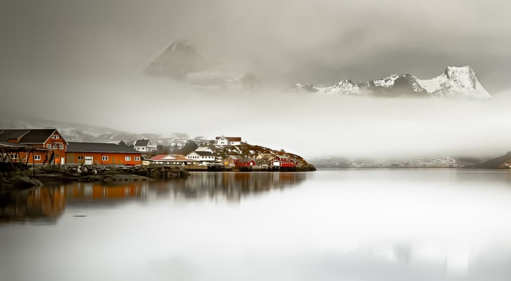 Misty Mountain Village by Lior Yaakobi — canvas wall art