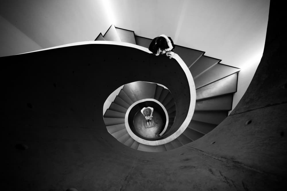 Monochrome Spiral Staircase by konglingming — canvas wall art