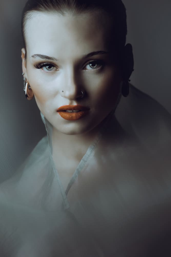 Intense Gaze Red Lips by Hardik Pandya — canvas wall art