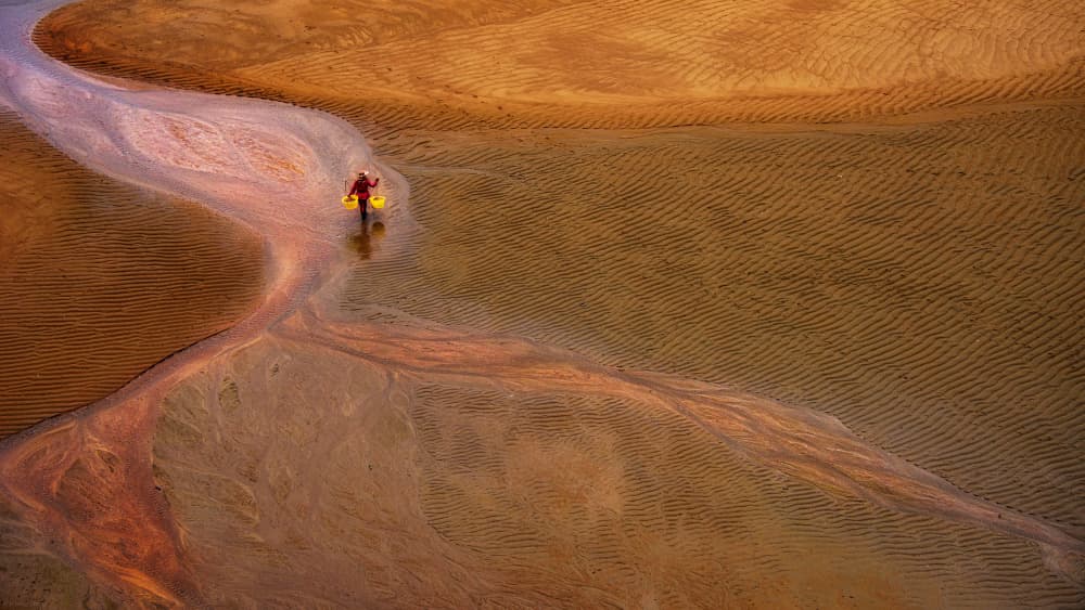 Lone Walker Golden Stream by Johnny Zhang — canvas wall art
