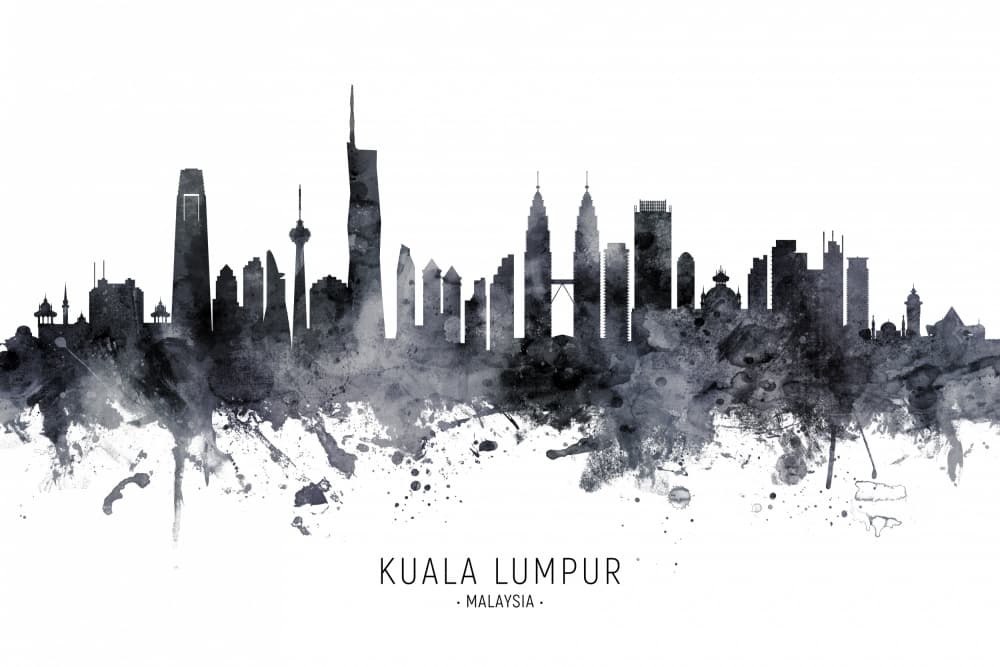 Kuala Lumpur Skyline Watercolor by Michael Tompsett — canvas wall art