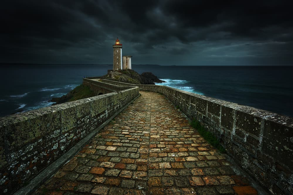 Stormy Coastal Lighthouse Path by Krzysztof Browko — canvas wall art