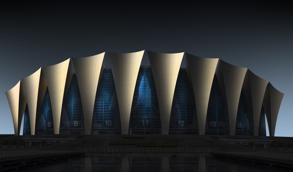 Futuristic Arena Reflection by Yujie Zhang — canvas wall art