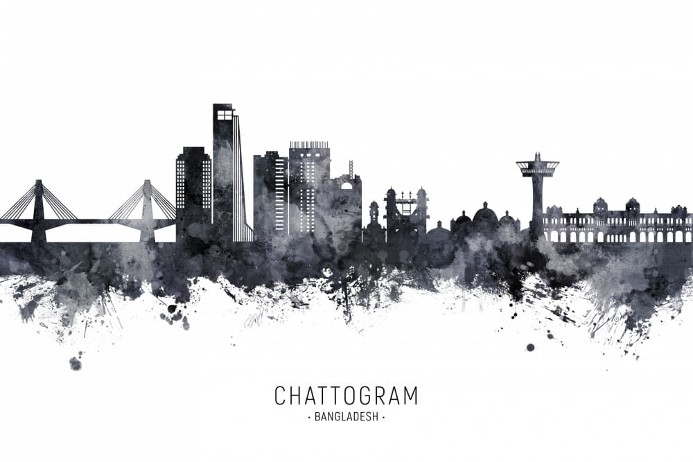 Chattogram Watercolor Skyline by Michael Tompsett — canvas wall art