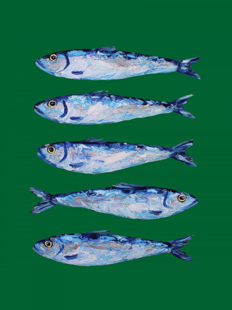 Five Painted Sardines by Alice Straker — canvas wall art