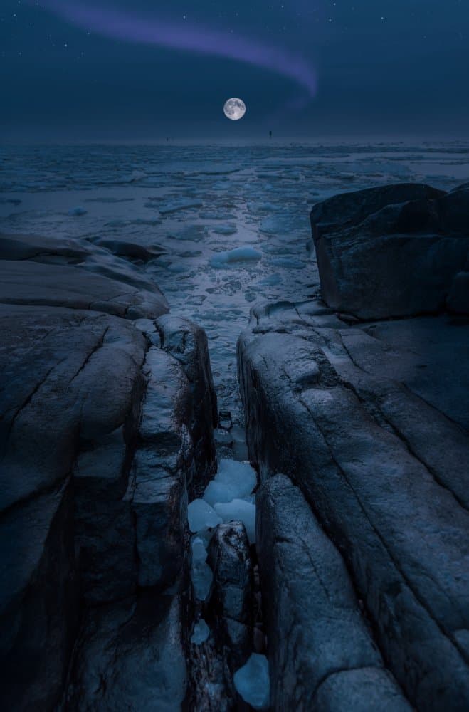 Arctic Night Moon Aurora by Nikki Georgieva V E G A N I K — canvas wall art