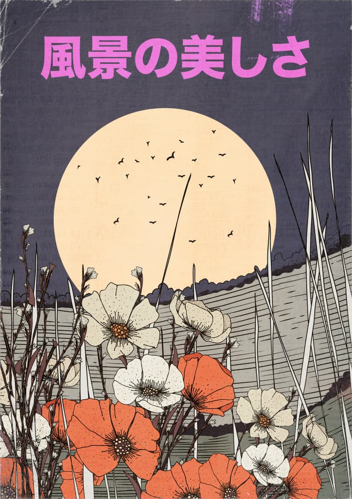 Moon Over Field Flowers by Nicholas — canvas wall art