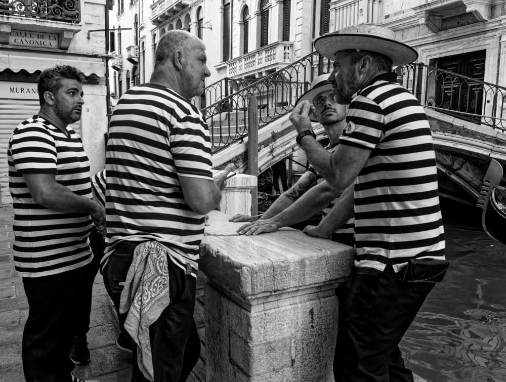 Venetian Gondoliers Conversation by Andreas Timar — canvas wall art