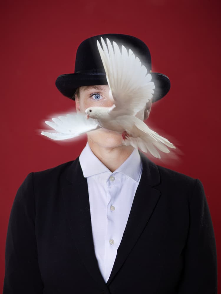 Enigmatic Bowler And Doves by Michael Allmaier — canvas wall art