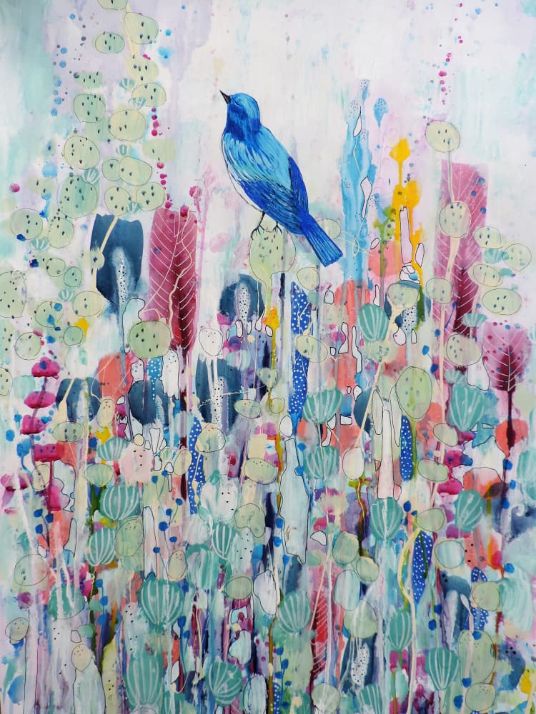Whimsical Blue Bird Garden by Sylvie Demers — canvas wall art