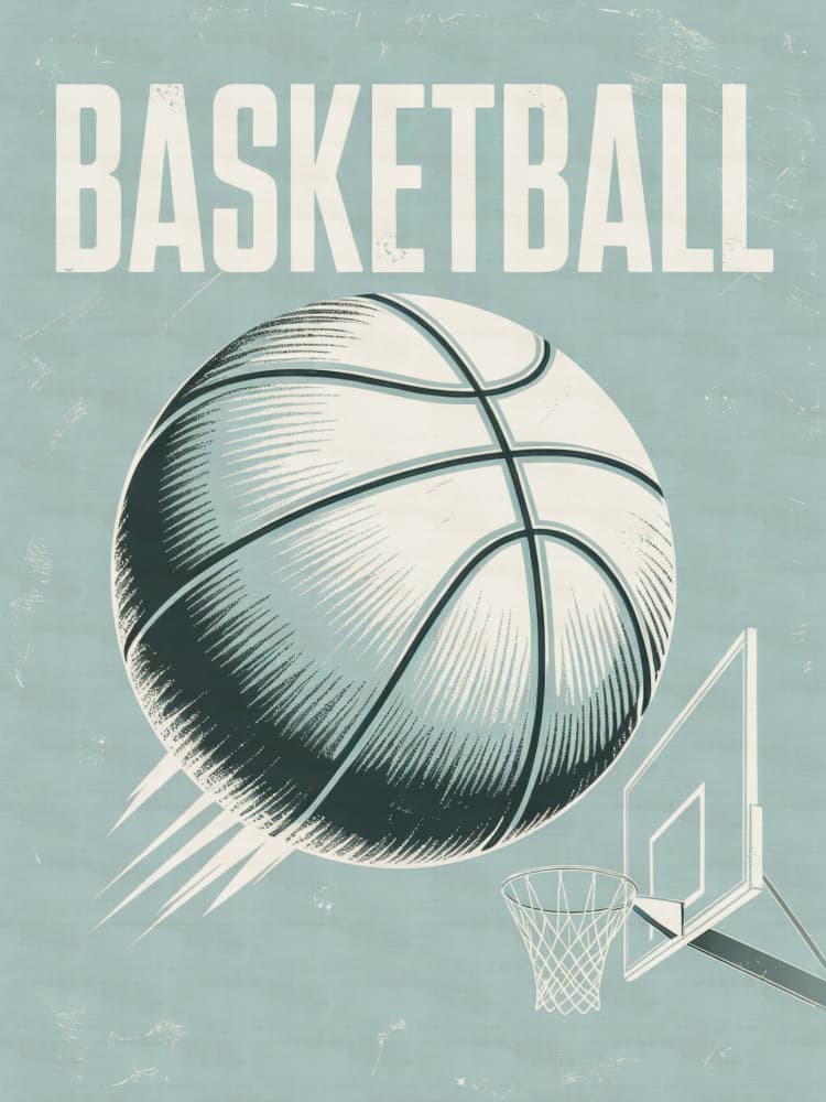 Retro Basketball Action by Andreas Magnusson — canvas wall art