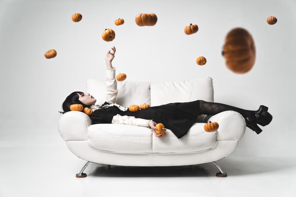 Woman with Floating Pumpkins by Suzuhiko Suzuki — canvas wall art