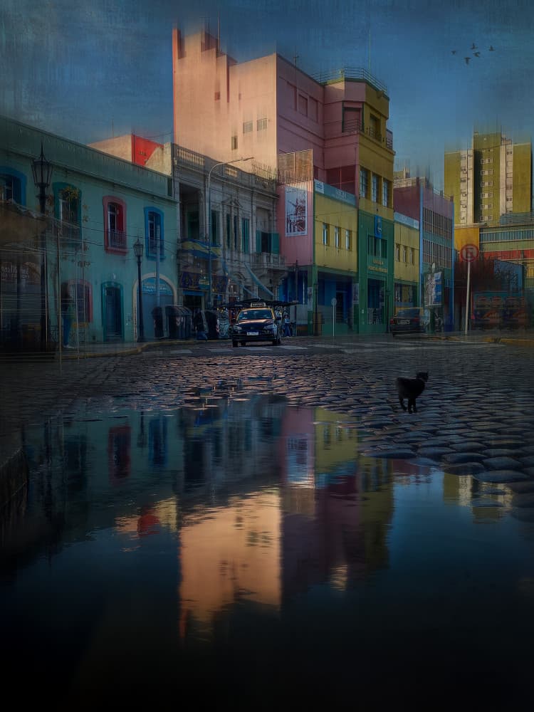 Colorful Street Reflections by Gu and Hongchao — canvas wall art