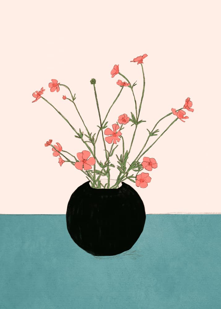 Coral Flowers Black Vase by Nadjaa — canvas wall art