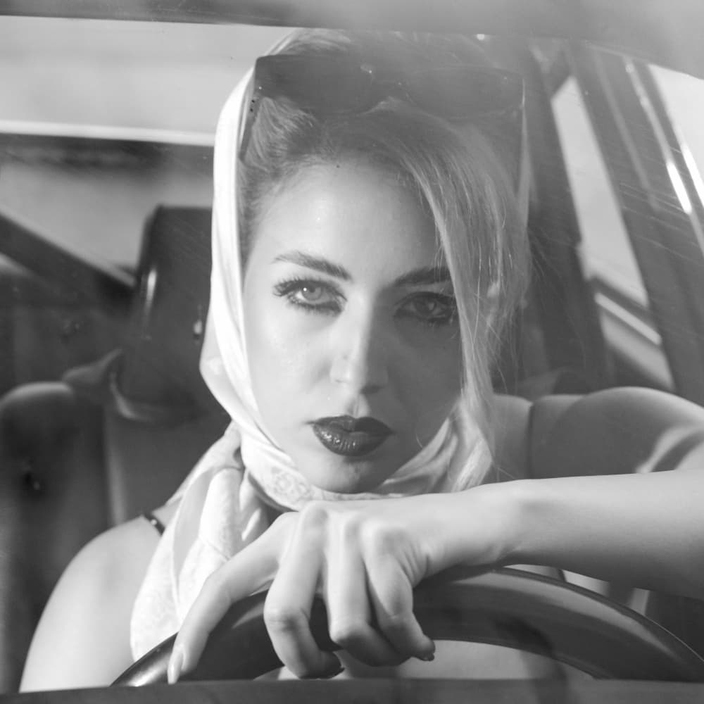 Retro Woman Driver by michel juvet — canvas wall art