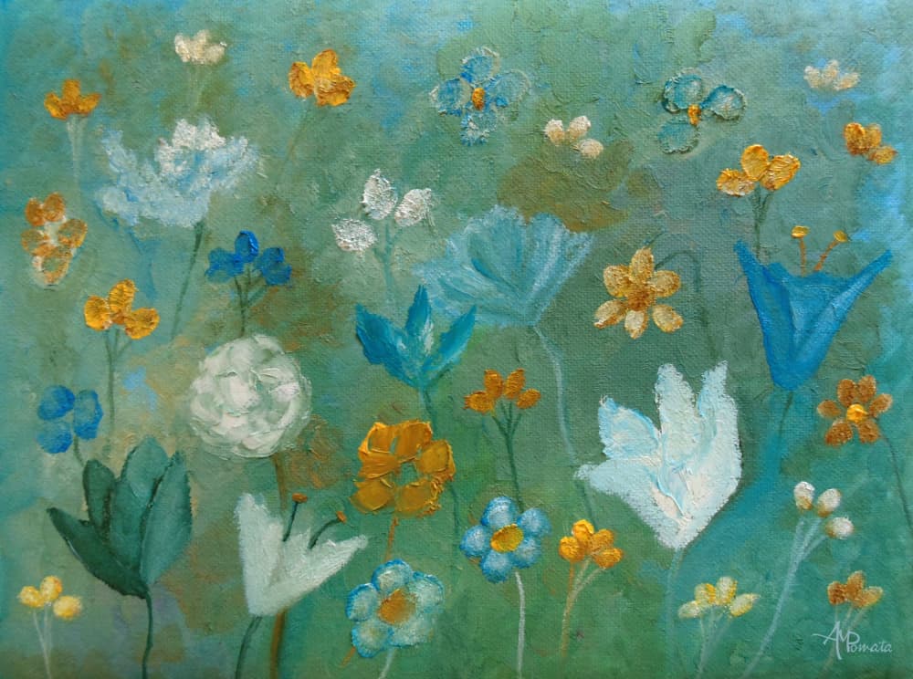 Aqua Blossom Garden by Angeles M. Pomata — canvas wall art