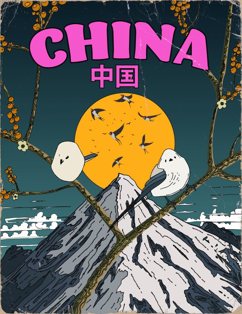 Asian Birds Mountain Serenity by Nicholas — canvas wall art