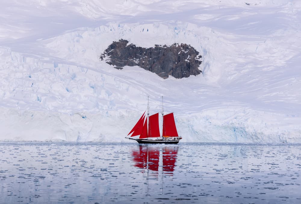 Red Sails Glacial Voyage by Karol Nienartowicz — canvas wall art