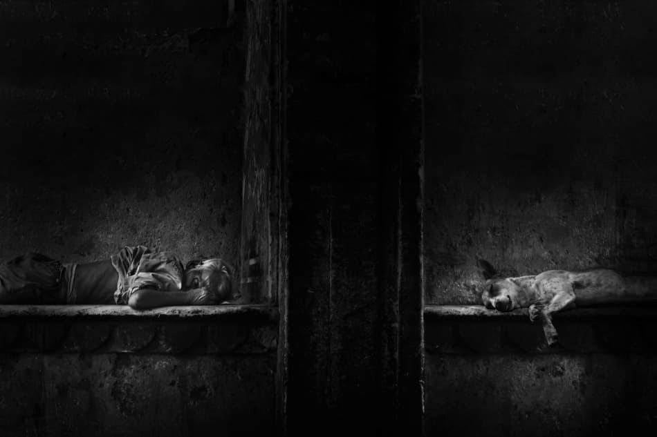 Child And Dog Slumber by Hesham Alhumaid — canvas wall art