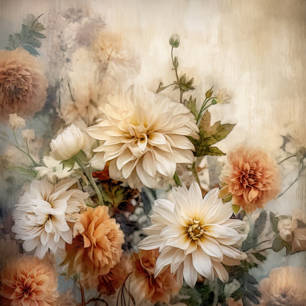 Soft Vintage Dahlias by Bilge Paksoylu — canvas wall art