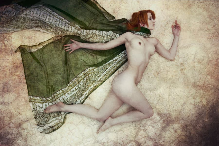 Redhead Nude Green Fabric by kenp — canvas wall art