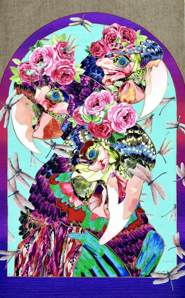 Vibrant Floral Macaws by Kostyantin Malginov — canvas wall art