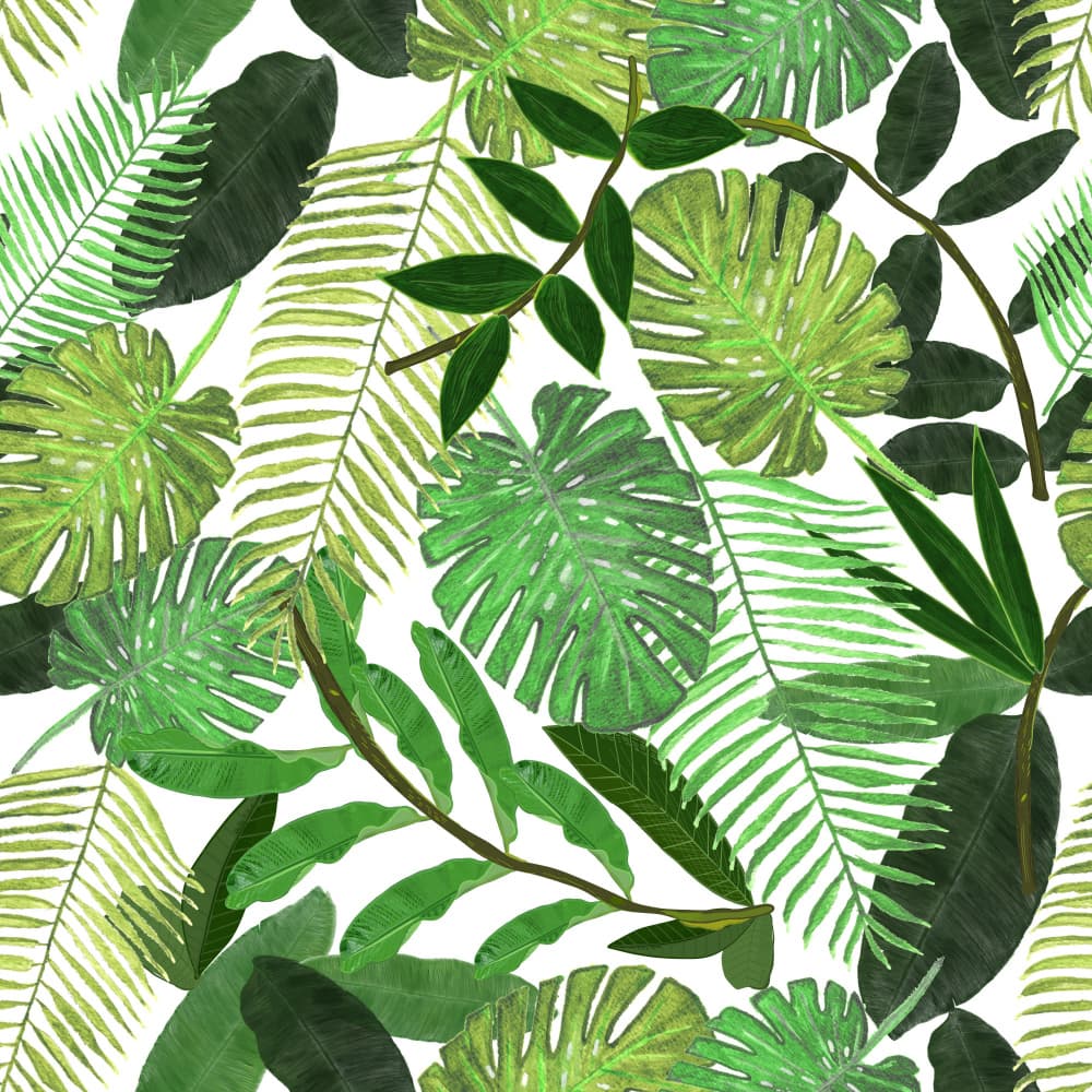 Lush Tropical Leaves by GULSENGUNEL — canvas wall art