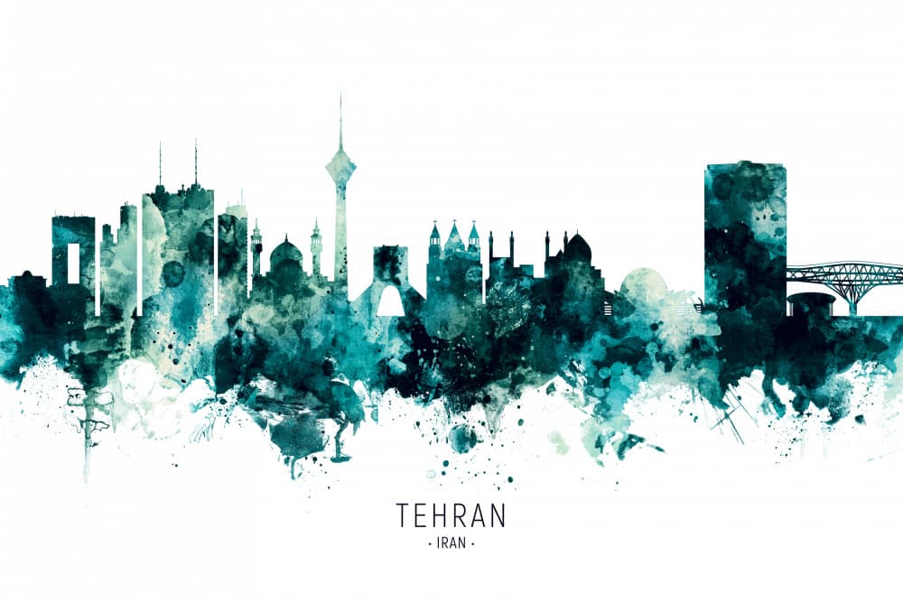 Tehran Teal Cityscape by Michael Tompsett — canvas wall art