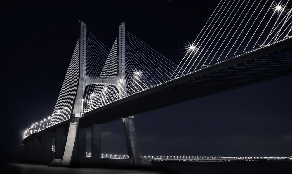 Modern Bridge Night Lights by Fran Osuna — canvas wall art