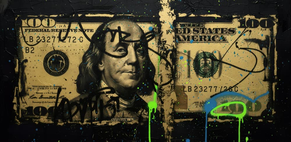 Neon Money Franklin by HUGO — canvas wall art