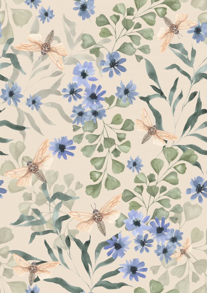 Gentle Botanical Moths by Linda Sitniece — canvas wall art