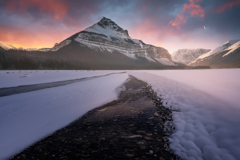 Winter Mountain River Twilight by David Martin Castan — canvas wall art