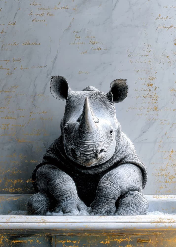 Sweet Rhino Bathtime by Justyna Jaszke — canvas wall art