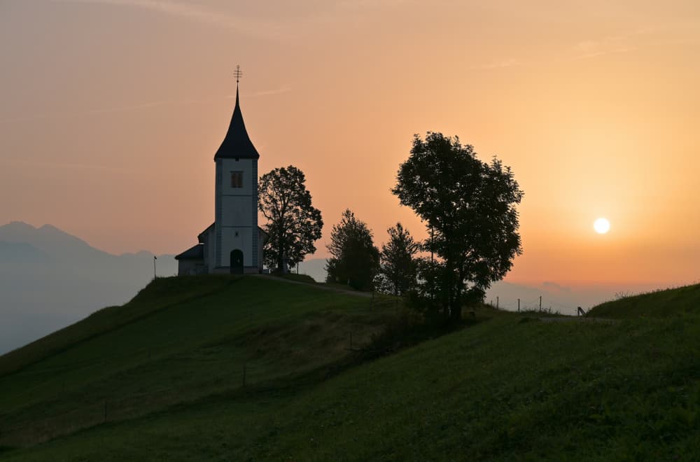Hilltop Church Sunrise by Drago Vogrinec — canvas wall art