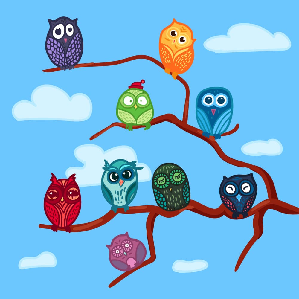 Whimsical Owl Family by Marika Barsrsind — canvas wall art