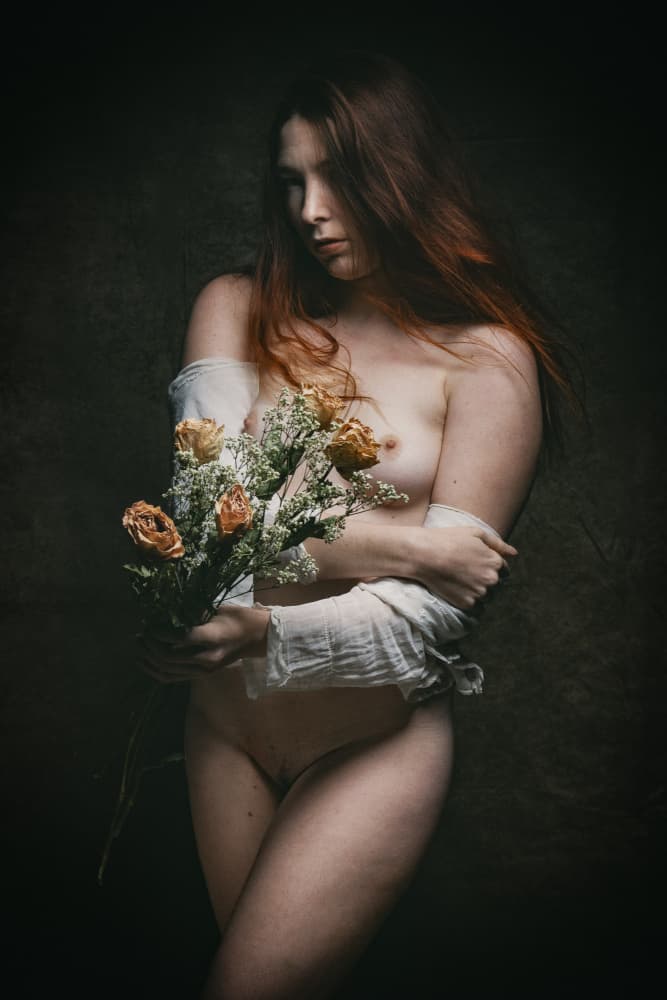 Melancholy Floral Nude by Christian Kurz — canvas wall art
