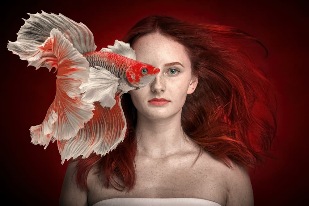 Red Betta Woman Portrait by Marcel Egger — canvas wall art