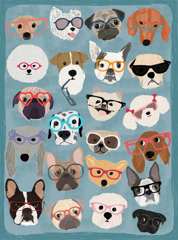 Whimsical Dogs With Glasses by Hanna Melin — canvas wall art
