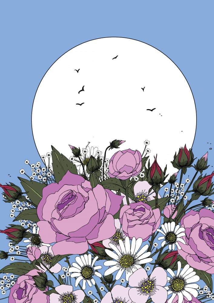 Pink Roses Moon by Nicholas — canvas wall art
