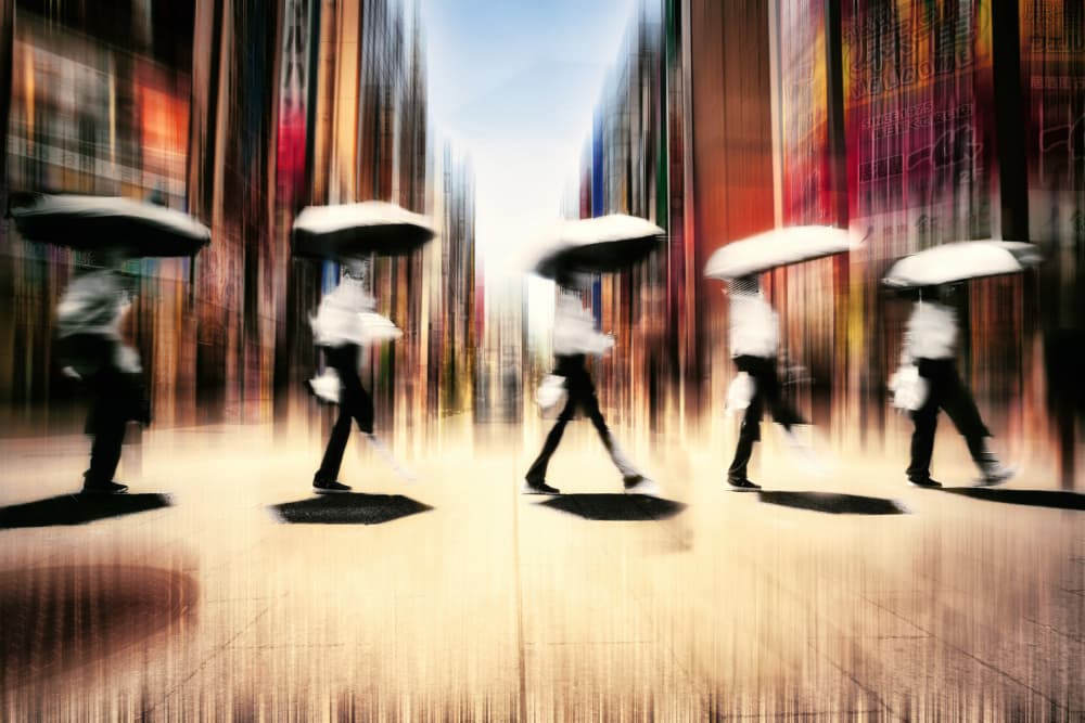Blurred City Walkers by moucorn — canvas wall art