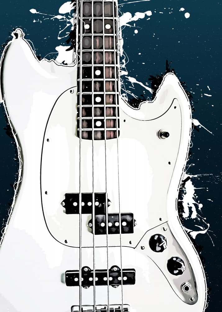 White Bass Guitar Splatter by Justyna Jaszke — canvas wall art
